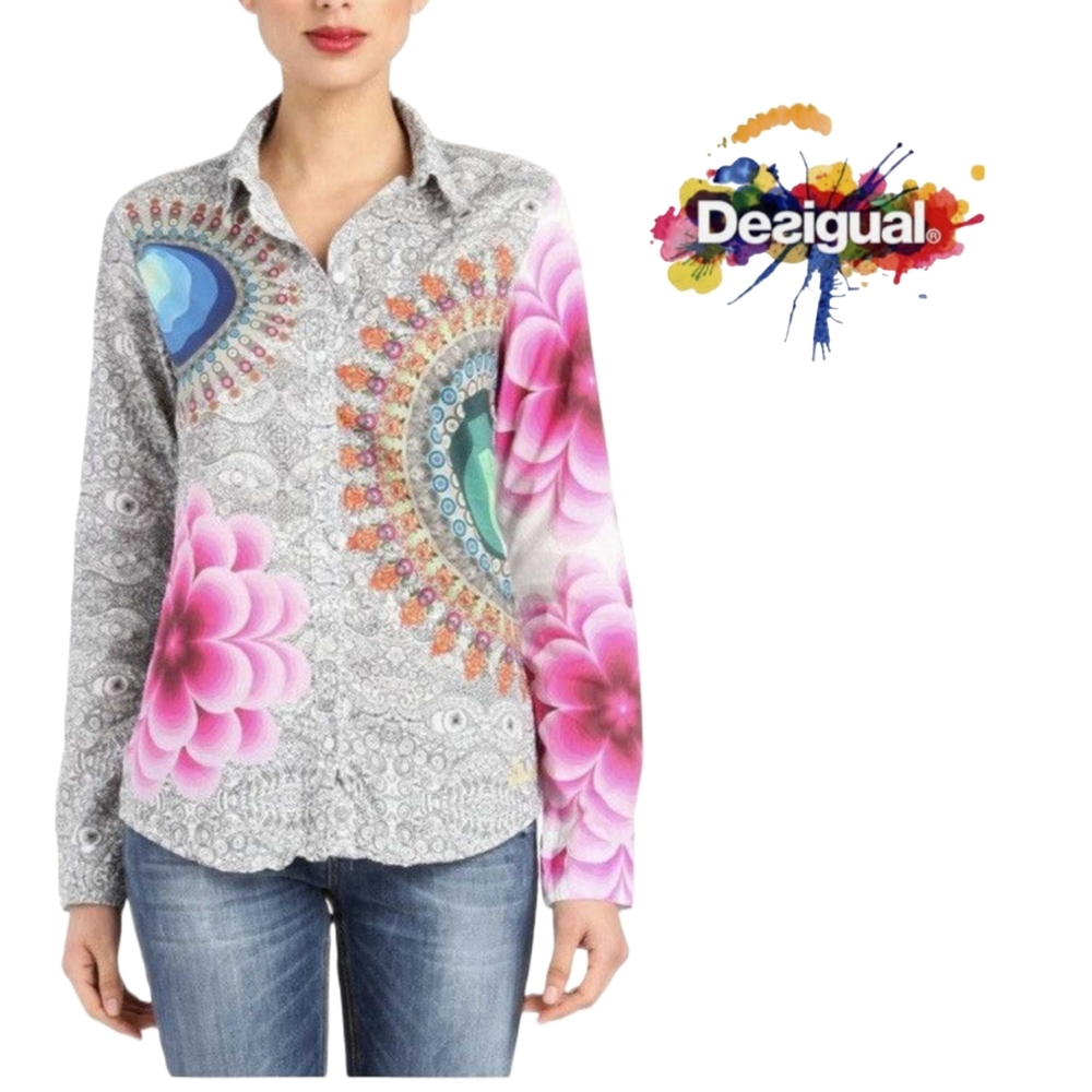 Desigual Colorful Patterned Women's Button Down  Medium Shirt